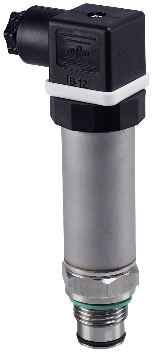Capteur de pression avec boîtier métallique cylindrique et connexion électrique noire en haut, utilisé pour la surveillance des systèmes de pression.
