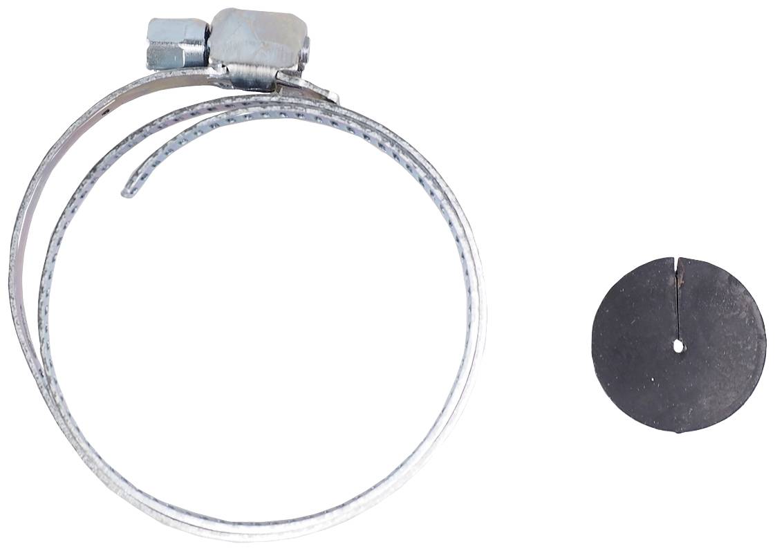 Un collier de serrage argenté est positionné à gauche d'un joint d'étanchéité noir.