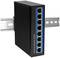 Commutateur Ethernet industriel à huit ports, monté sur rail DIN, adapté aux connexions réseau industrielles.