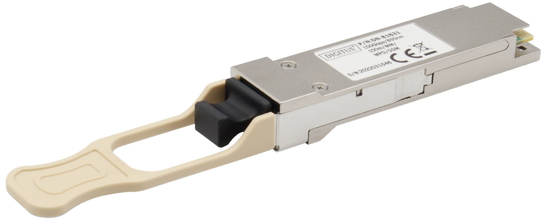Un module de transceiver QSFP-DD utilisé pour les connexions de données à haute vitesse dans les équipements réseau.