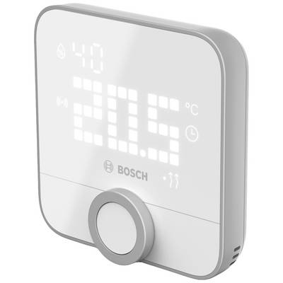 Un thermostat numérique Bosch affiche une température de 20,5 °C. En haut à gauche, un signal de réception Wi-Fi est visible.