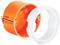 Corps de boîte encastrable rond, orange, en plastique, avec un anneau transparent. Conçu pour un montage en applique dans des cloisons creuses.