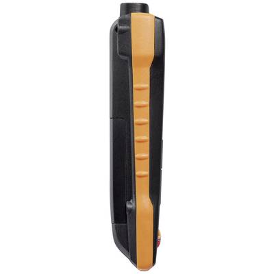 Appareil portable noir et orange, vue de côté. Le design est élancé avec des poignées ergonomiques.