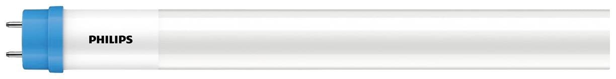 Tube LED avec embout bleu portant l'inscription 'Philips', adapté pour une utilisation dans des luminaires avec raccordement compatible.