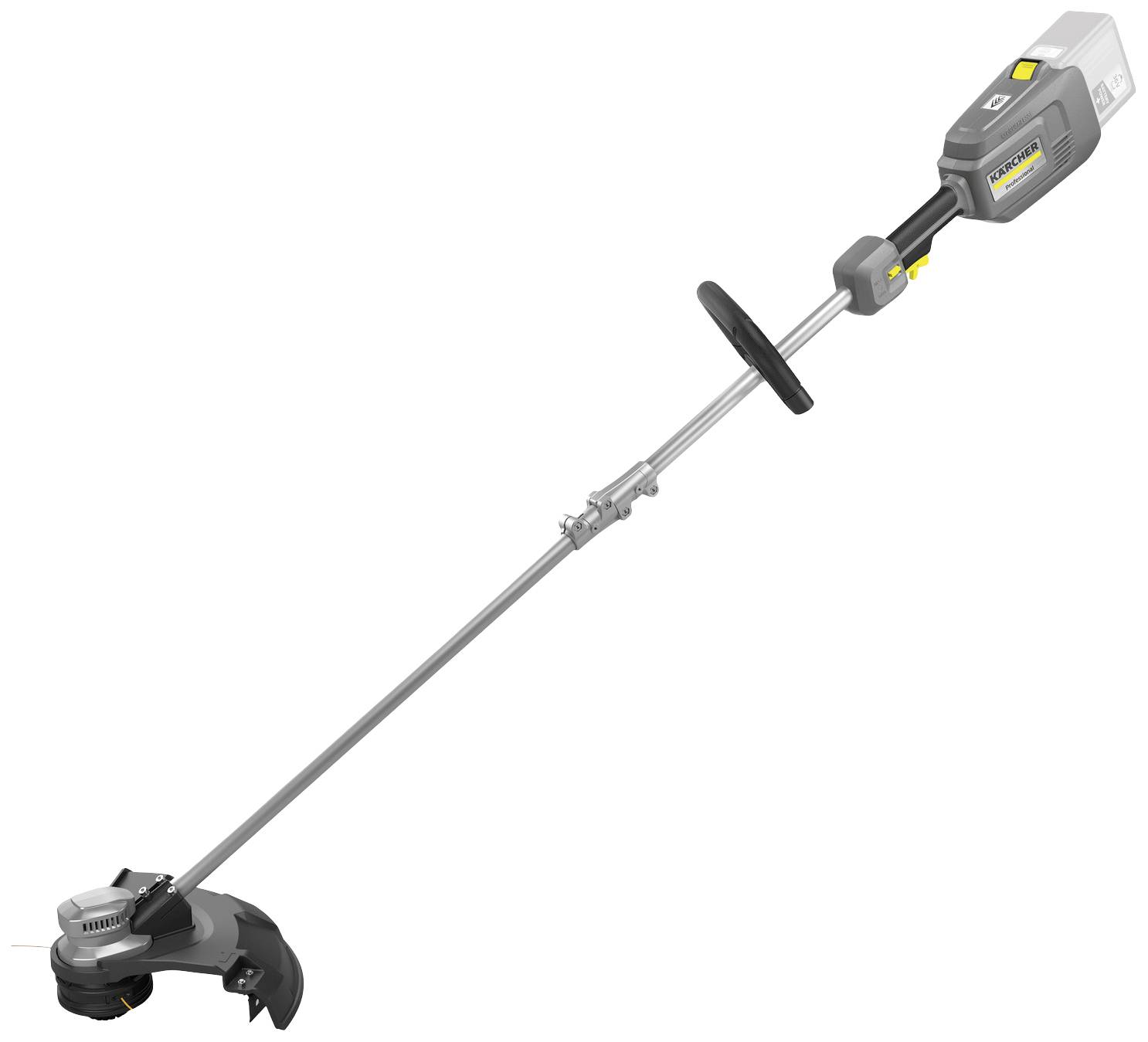 Tondeuse électrique à long manche avec capot de protection sur la tête de coupe, adaptée pour la taille précise des bordures de pelouse.