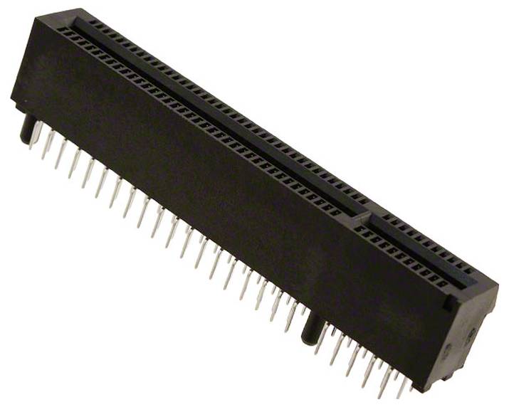 Un connecteur à en-tête double rangée noir avec plusieurs broches métalliques alignées, utilisé pour l'assemblage de circuits électroniques.