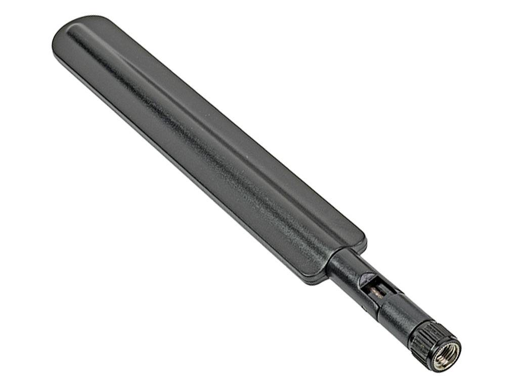 Antenne Wi-Fi noire avec base articulée réglable, utilisée pour améliorer le signal sans fil dans les ordinateurs ou les routeurs.