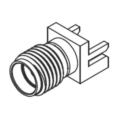 Dessin technique en noir et blanc d'un connecteur cylindrique fileté avec une base rectangulaire.