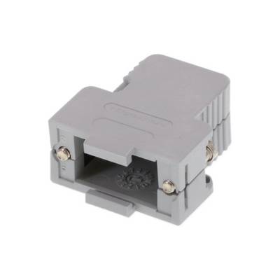 Adaptateur électrique gris de forme rectangulaire avec des contacts métalliques, servant à connecter des câbles dans des applications techniques.