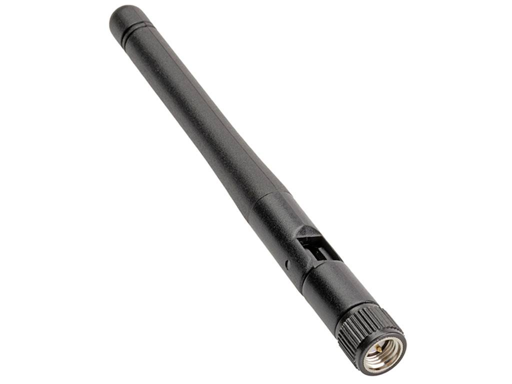 Antenne WLAN noire avec articulation et connexion à vis pour routeurs ou appareils sans fil, permettant l'amplification des signaux sans fil.