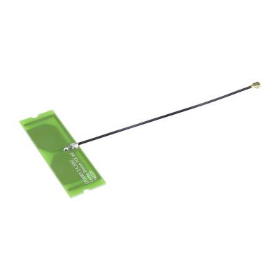 Antenne PCB verte avec câble noir et connecteur argenté.