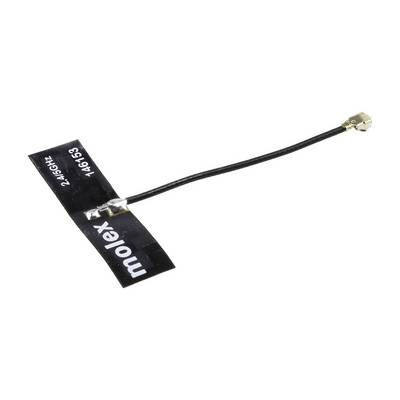 Petite antenne avec câble noir, portant l'inscription « molex 2,4 GHz 146153 ».