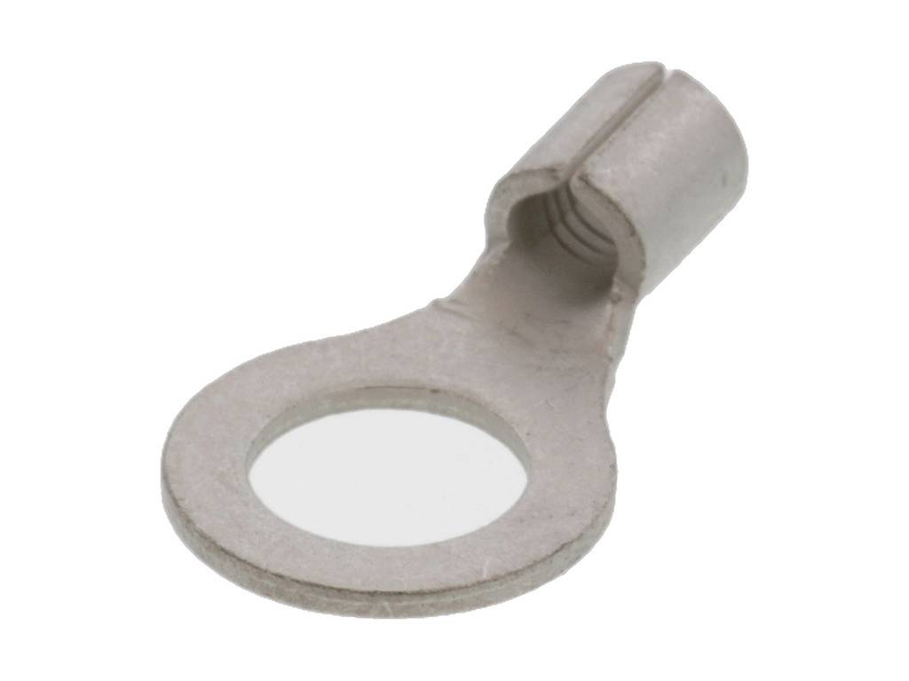 Un cosses plate à câble simple avec extrémité ouverte, en métal, avec un trou de connexion rond. Adapté pour les connexions électriques.