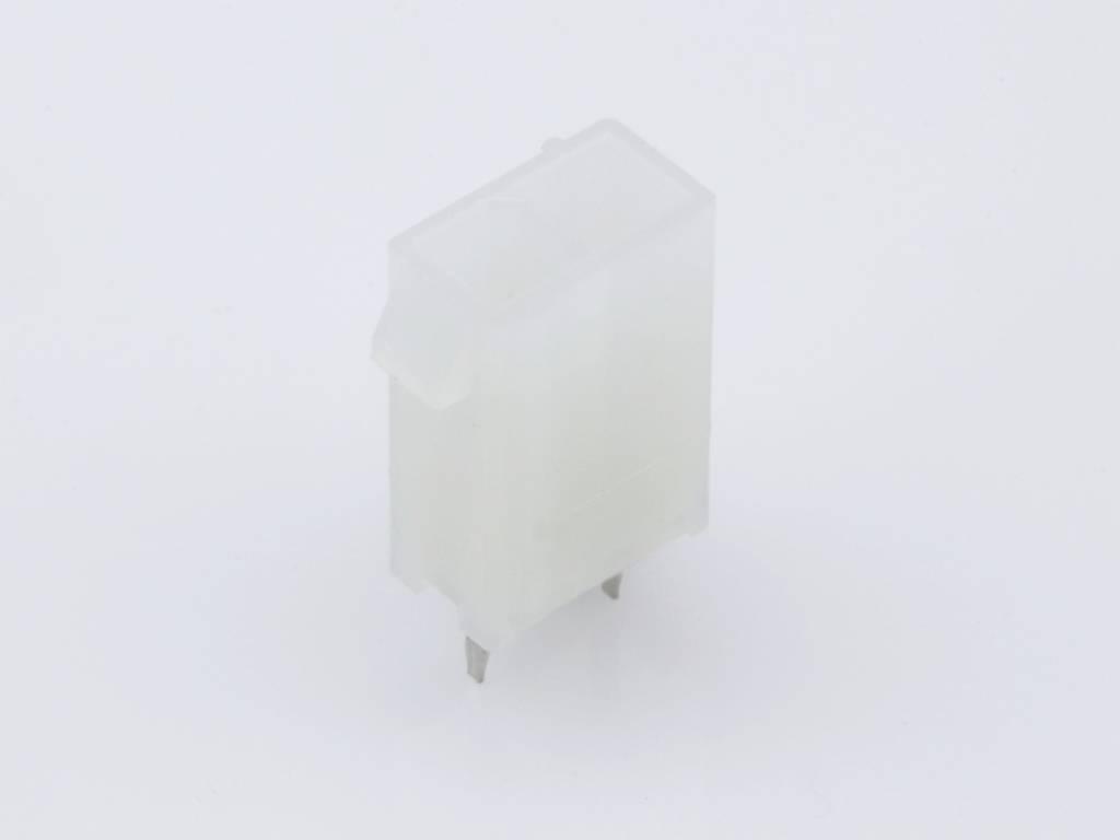 Connecteur en plastique avec deux broches métalliques, probablement pour des connexions électroniques.