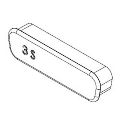Un dessin isométrique d'un objet rectangulaire aux coins arrondis portant l'inscription « 3S » sur le côté.