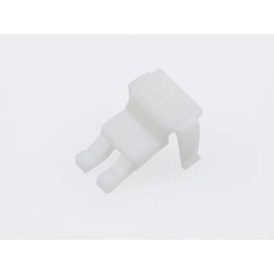 Une pièce en plastique blanche composée de deux bras parallèles et d'un corps rectangulaire, probablement un support ou un attache.