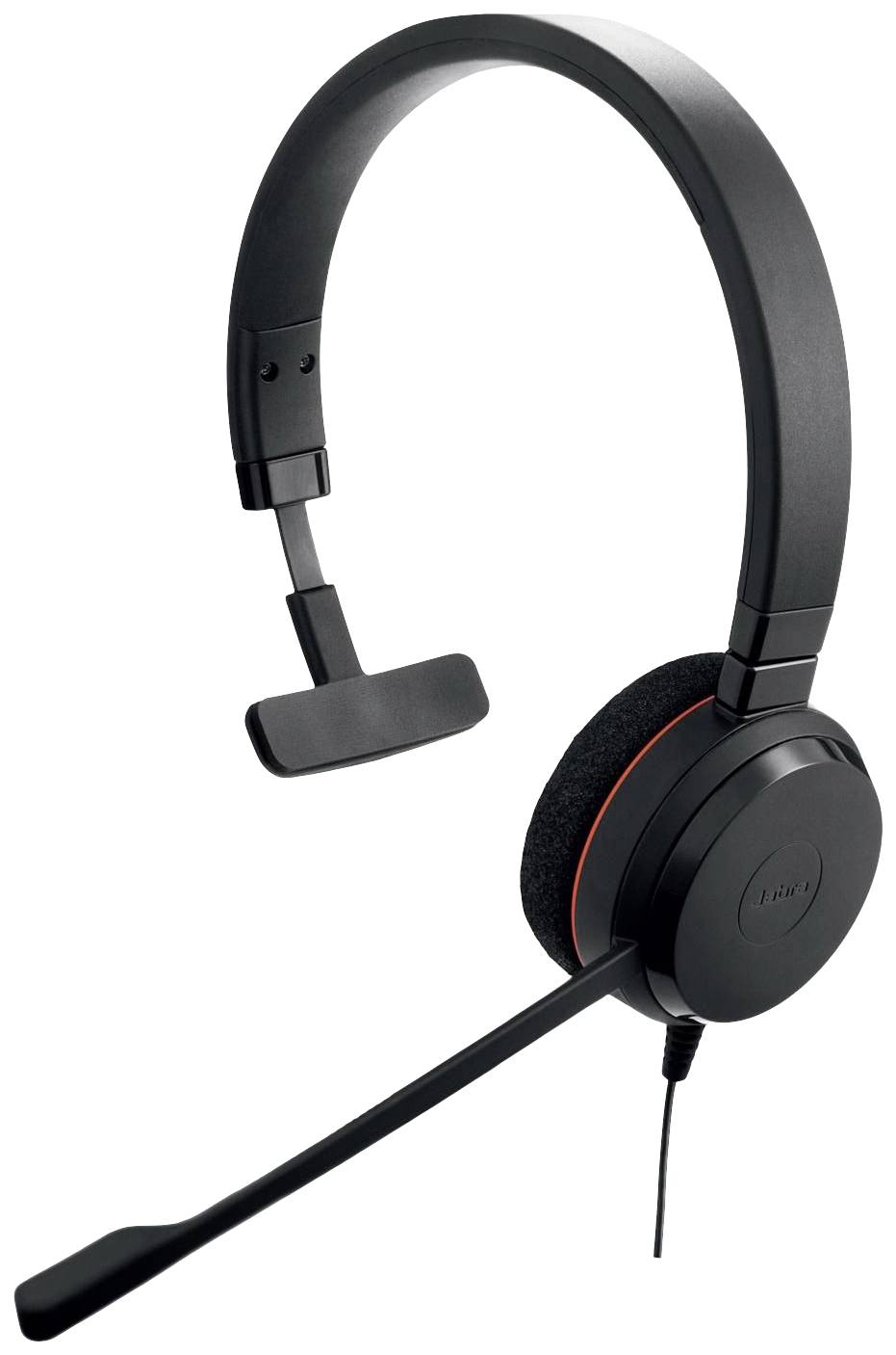 Casque noir avec microphone et coussinets d'oreille, adapté aux appels et aux réunions en ligne.