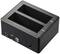 Boîtier de station d'accueil noir pour disques durs avec deux emplacements, connexion USB 3.0 et interrupteur marche/arrêt, pour une gestion simplifiée des disques durs.