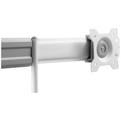Support de moniteur avec bras articulé, adapté à différentes tailles d'écran, en design blanc.
