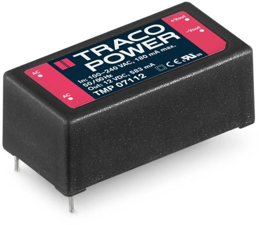 Composant électronique portant l'inscription 'TRACO POWER'. Il s'agit d'un convertisseur AC-DC avec une plage d'entrée de 100-240 VAC et une sortie de 12 VDC, 588 mA.