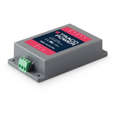 Un module électronique rectangulaire gris avec un bloc de connexion vert, étiqueté 'TRACO POWER'.