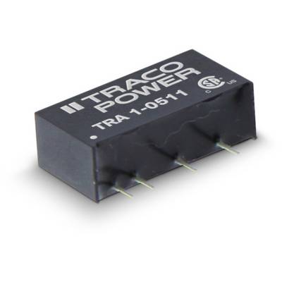 Un composant électronique noir de Traco Power portant l'étiquette 'TRA 1-0511'. Quatre broches sont visibles sur sa face inférieure.