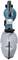 Souffleur de feuilles avec sac à poussière gris, positionné verticalement. Principalement de couleur bleue, adapté aux travaux de jardinage.