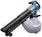 Souffleurs de feuilles Makita avec boîtier bleu et sac de collecte gris. Adaptés pour ramasser et souffler les feuilles dans le jardin.