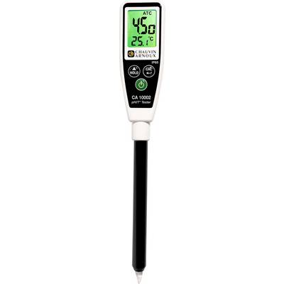 Un appareil de mesure du pH avec affichage. Indique '4,8' comme valeur de pH et '25,1°C' comme température. Comprend des boutons de calibration.