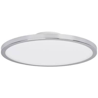 Plafonnier LED rond au design moderne, avec bordure argentée et diffuseur blanc. Idéal pour les espaces de vie ou les bureaux.