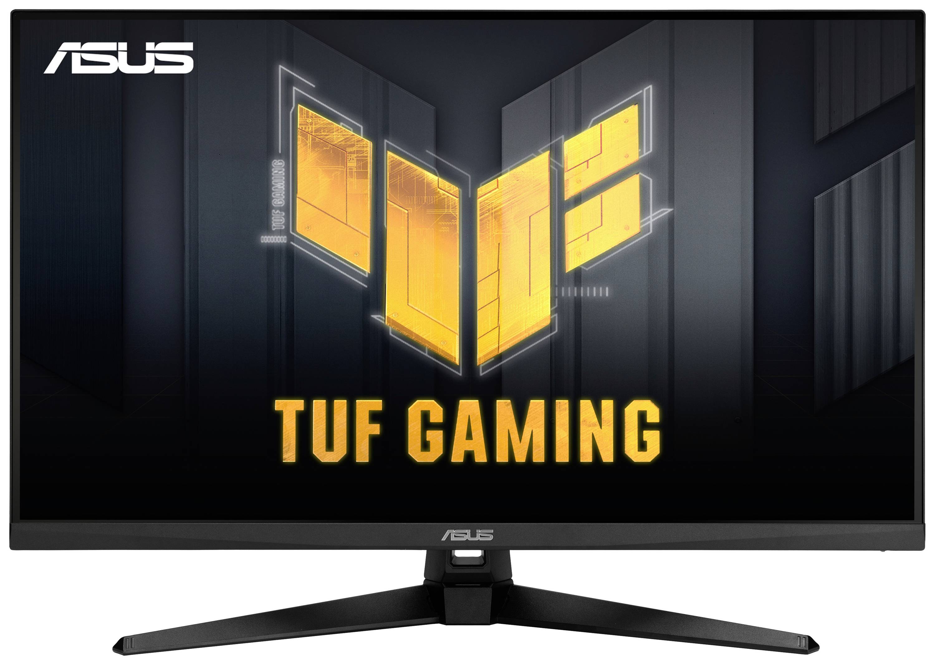 Un moniteur de jeu ASUS TUF doté d'un écran large et d'un support stable. Le logo est bien visible en haut à gauche.