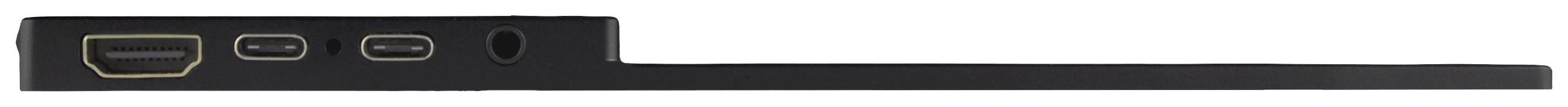 Un profil latéral d'ordinateur portable avec des options de connexion, comprenant un port HDMI et deux ports USB.