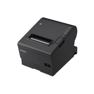 Un imprimante Epson noir en perspective oblique ; il présente un design compact et moderne, adapté à un usage professionnel.