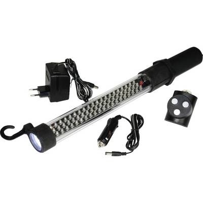 Lampe de travail LED avec adaptateur secteur et chargeur de voiture. Convient aux applications d'atelier ou à un usage domestique. Comprend un crochet de suspension.