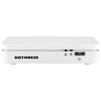 Un récepteur numérique blanc avec l'inscription 'KATHREIN' sur l'avant. Il dispose de plusieurs ports et d'un interrupteur d'alimentation.