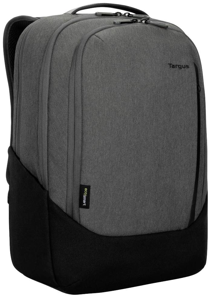 Sac à dos gris avec fond noir, coutures matelassées et poignée courte en haut. Adapté pour les ordinateurs portables et les objets du quotidien.