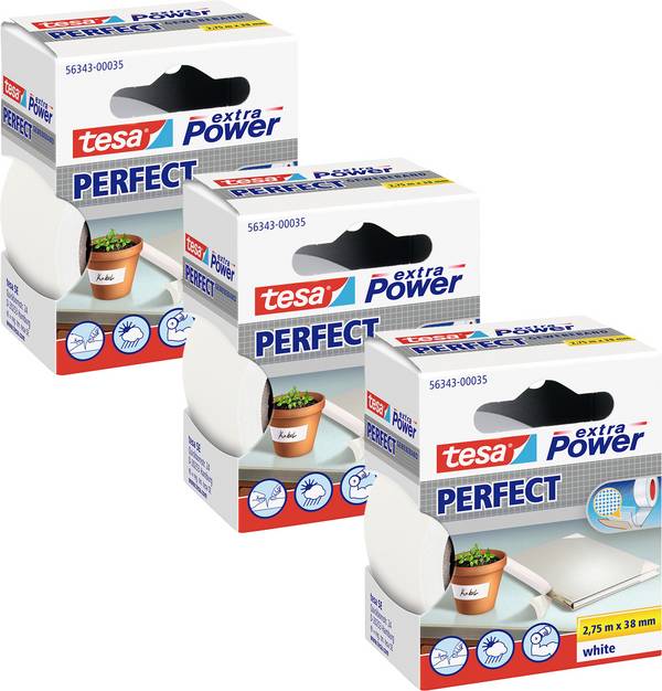 tesa EXTRA POWER PERFECT 56343-00501-04 Ruban adhésif toilé  blanc (L x l) 2.75 m x 38 mm 3 pc(s)