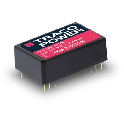Composant électronique noir portant l'inscription 'TRACO POWER'. Les tensions d'entrée et de sortie ainsi que le numéro de modèle sont indiqués.