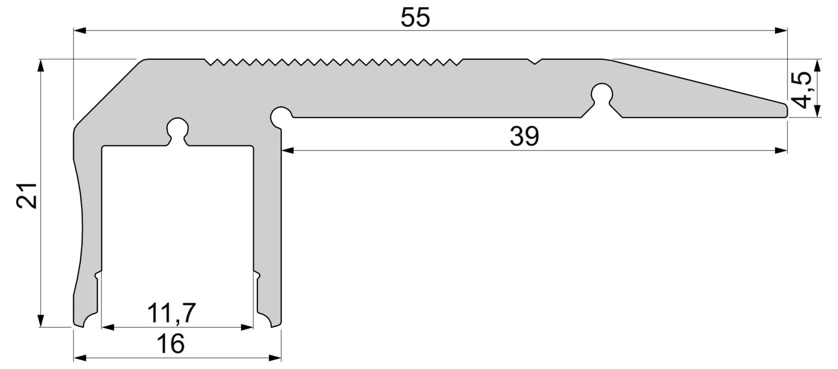 Deko Light 970520 AL-02-10 Profilé pour marches d'escalier aluminium (L x l x H) 1000 x 61 x 20.50 mm 1 m-10
