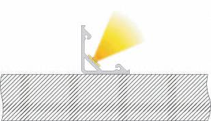 Le profil présente deux traverses diagonales avec une lumière jaune rayonnante, montées sur un fond hachuré.