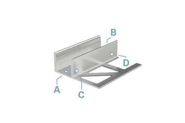 'Pièce individuelle d'un support de fixation avec les points A, B, C et D marqués ; montre la structure métallique et l'angle de fixation.'