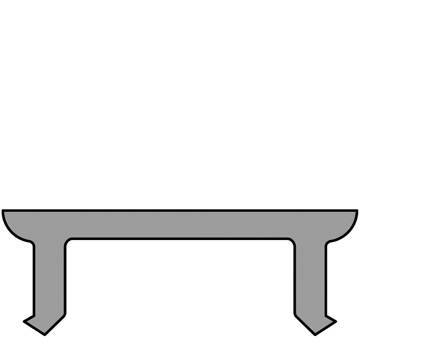 Support métallique gris en forme de U, avec deux branches vers le bas et des pieds pointus, présenté isolé sur fond blanc.