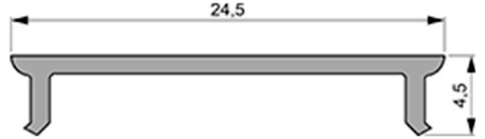 Schéma en coupe transversale d'un profil de rebord ou d'étagère, de 24,5 de large et 4,5 de haut, avec un dessus plat et deux supports d'extrémité orientés vers le bas.