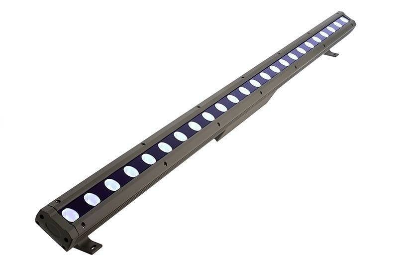 Barre lumineuse LED rectangulaire à plusieurs points lumineux, adaptée pour l'éclairage de scène ou extérieur.