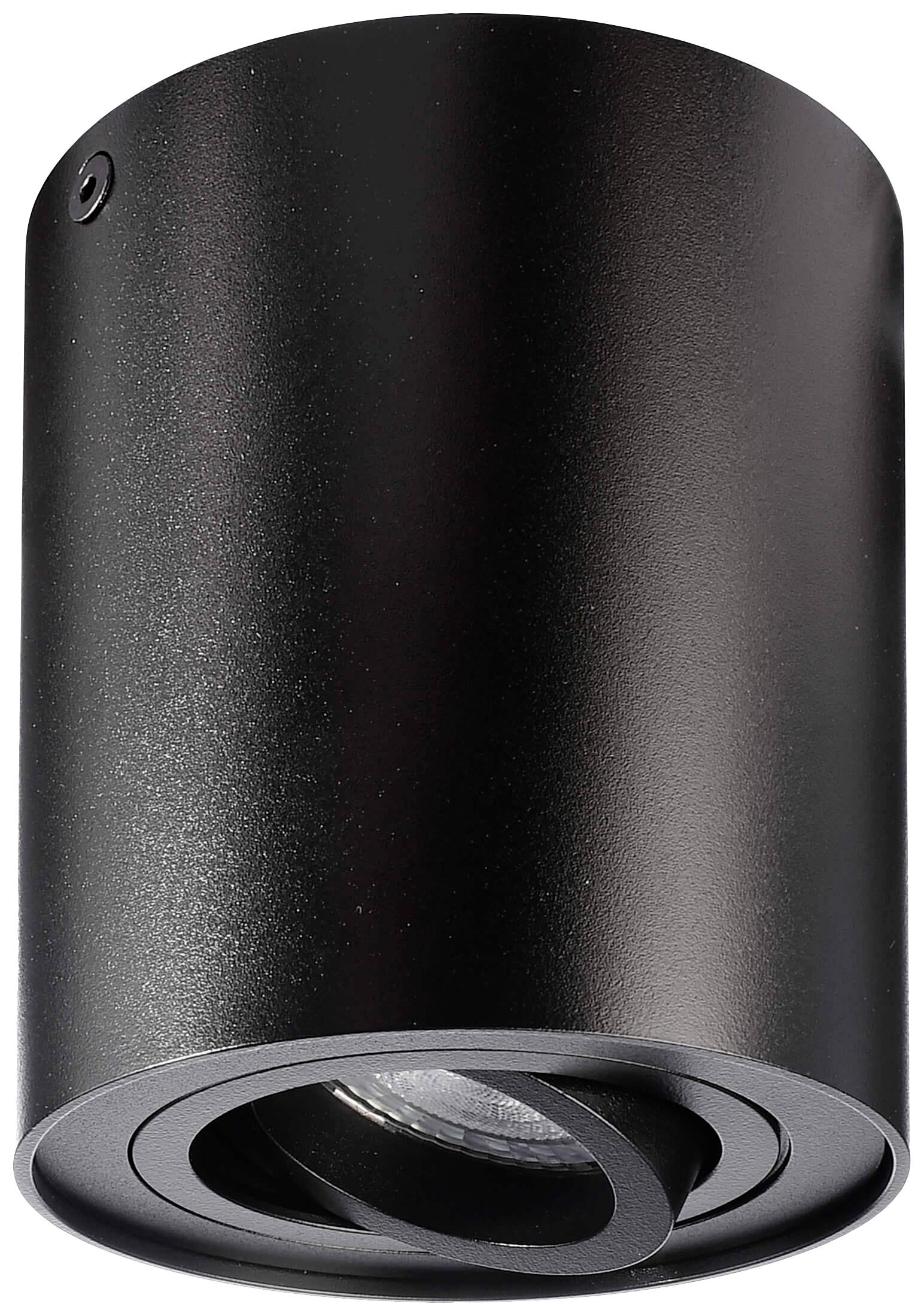 Projecteur de plafond cylindrique noir à angle d'éclairage réglable, adapté à l'éclairage directionnel dans des espaces modernes.