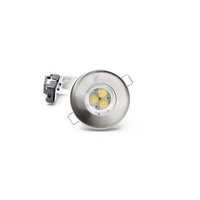 Spot encastrable en acier inoxydable avec trois LED blanc chaud, adapté pour une installation au plafond. Économe en énergie et au design moderne.