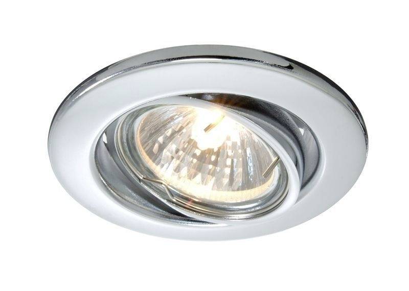 Luminaire encastré avec cadre métallique rond et ampoule visible. Idéal pour l'éclairage intérieur.