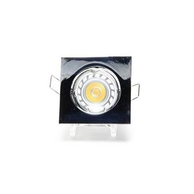 Un plafonnier carré noir avec une surface brillante. Il dispose d'un insert lumineux central rond.