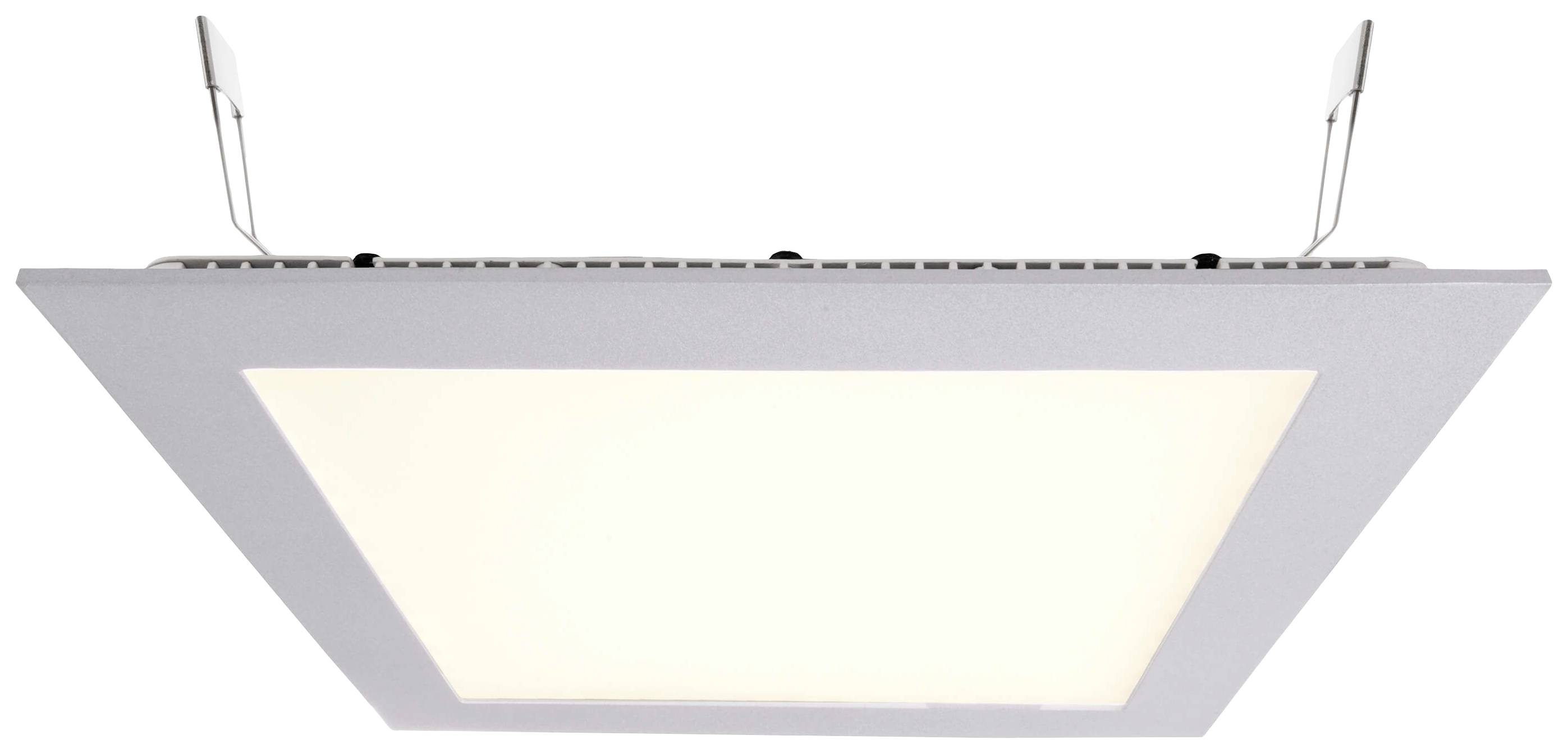 Plafonnier carré au cadre blanc et à diffuseur, diffusant une lumière chaleureuse. Idéal pour les intérieurs modernes.