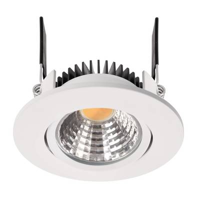 Spot encastrable LED rond blanc avec dissipateur thermique apparent et clips de fixation, idéal pour l'éclairage de plafond.